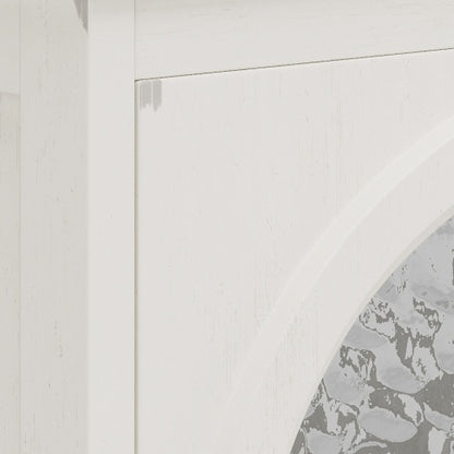 31" Farmhouse Bathroom Vanity with Ceramic Sink, Faux Aged Finish, Vintage Rustic Bathroom Cabinet with Bronze Pulls and 2 Soft-Closing Doors, Antique White