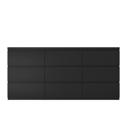 9 Drawer Dresser with No Handle Design, Modern Black Matte Wood Dresser for Bedroom, Storage Chest of Drawers for Living Room, Hallway, Entryway