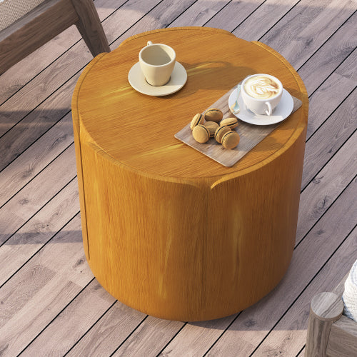 19.29"H Round Outdoor Indoor Side Table, Modern Wood Grain Patio Garden Stool, Sturdy MGO (Magnesium Oxide) Waterproof, No-Assembly Table for Patio, Garden, Backyard, Living Room (Wood Color)
