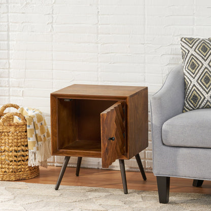 Mango Wood & Iron Accent Cabinet, Chevron Door, 17.5inchW¡Á15inchD¡Á21.5inchH