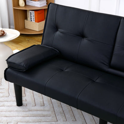 67-Inch Black PVC Multi-Functional Foldable Sofa Bed with Built-In Cup Holder