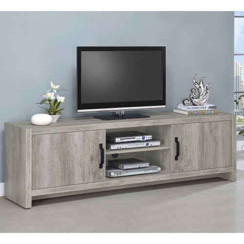 Grey Driftwood 71 Inch Modern Rustic TV Console with Adjustable Shelves