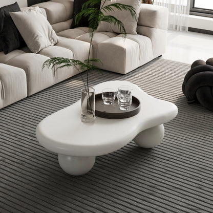Cloud Shape Coffee Table Cream White MDF Ball Legs Modern Living Room Table