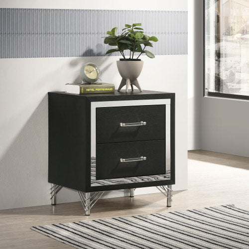 Black Modern Glam 2-Drawer Nightstand with Chrome & Acrylic