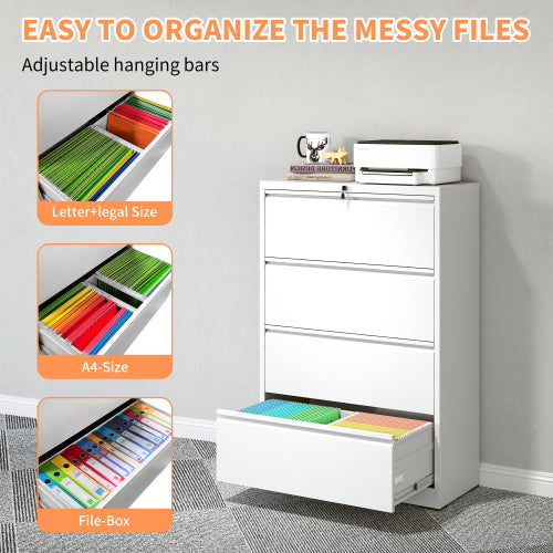 4-Drawer Heavy Duty Metal Lockable Lateral File Cabinet For Office