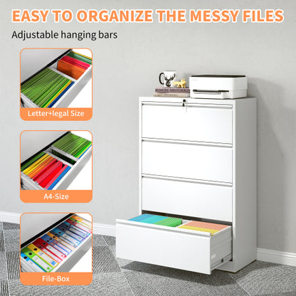 4-Drawer Heavy Duty Metal Lockable Lateral File Cabinet For Office