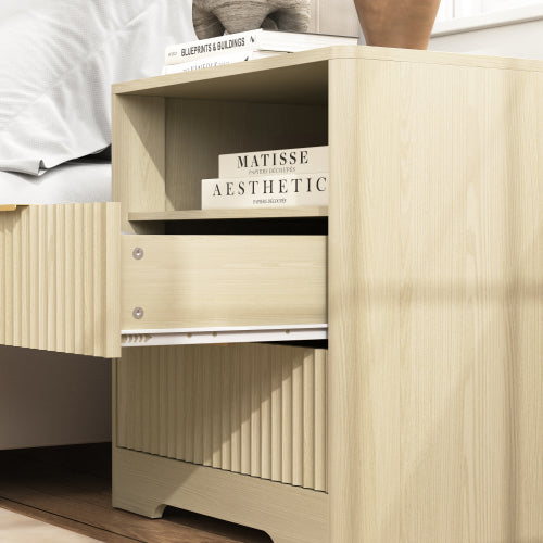Wood Smart Nightstand, 7-Color Voice Control Night Light & Built-In Charging Station