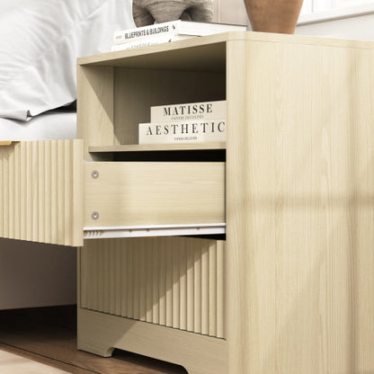 Wood Smart Nightstand, 7-Color Voice Control Night Light & Built-In Charging Station