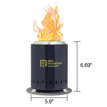 Smokeless Tabletop Fire Pit with Mat, Portable Mini Low Smoke Camping Stove with Travel Bag and Fireproof Mat, Stainless Steel Blue, for Outdoor Enthusiasts