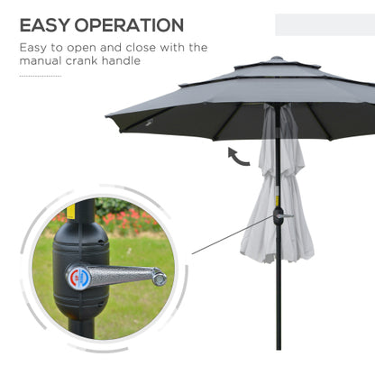 9FT 3 Tiers Patio Umbrella Outdoor Market Umbrella with Crank, Push Button Tilt for Deck, Backyard and Lawn, Dark Gray
