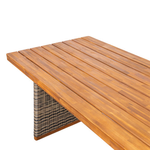 Outdoor Acacia Wood Dining Table,Teak Finish+ Grey Wicker