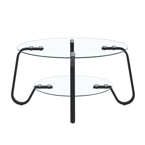 31.5 Inch Retro Double-Layer Tempered Glass Coffee Table, Metal Frame Compact Accent Table for Home Office