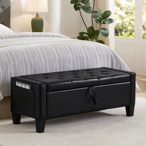 Ottoman with Storage, Storage Ottoman Bench with Safety Hinge 350 lbs Weight, Upholstered Entryway Bench with Seating for Bedroom, Living Room - Black