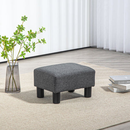Charcoal Gray Linen Touch Cube Ottoman Foot Rest, Upholstered Small Stool with Plastic Legs for Entryway Living Room