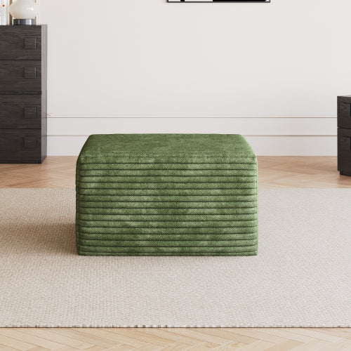 Green Plush Corduroy Sofa Ottoman, Tool-Free Modular Cloud Sectional Sofa with Chaise Lounge for Apartment