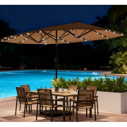 Double-Sided Parasol,Parasol Double-Sided Sun Umbrella with Base,Patio Parasol with LED Solar Lights