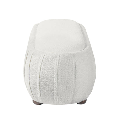 Oval Boucle Upholstered Ottoman with Rubberwood Legs, 300+ LBS Vintage Multifunctional Footrest Stool