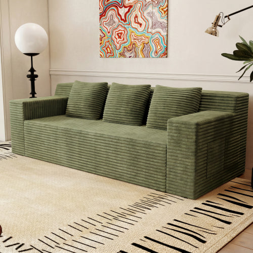 71 inch  Corduroy L-Shaped Deep-Seat 3-Seater Sofa, No Assembly Required
