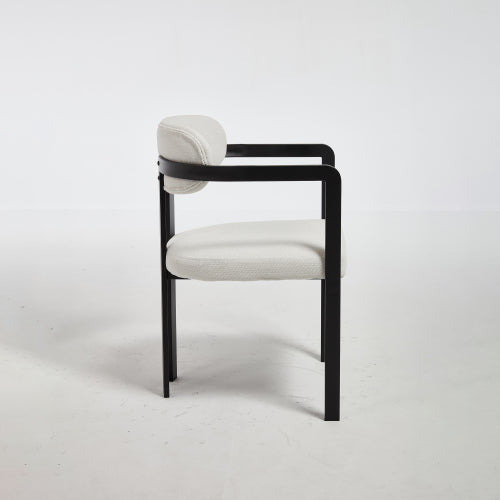 Modern Boucle Dining Chairs Set of 2, Mid-Century Upholstered Kitchen Chairs with Black Metal Legs