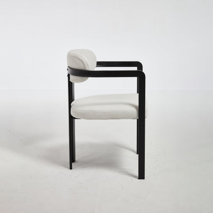 Modern Boucle Dining Chairs Set of 2, Mid-Century Upholstered Kitchen Chairs with Black Metal Legs