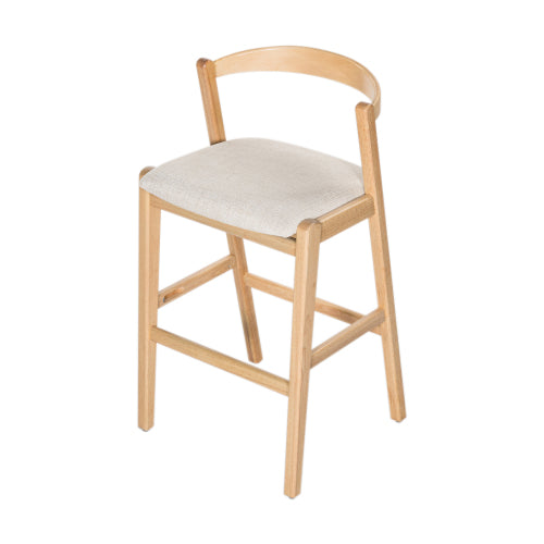 Indoor Rubberwood Barstool, Natural Finished and Beige Upholstery, Set of 2