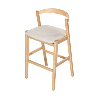 Indoor Rubberwood Barstool, Natural Finished and Beige Upholstery, Set of 2
