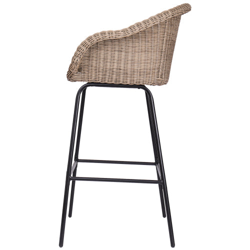 Ladd Outdoor Metal Wicker Barstool, Light Brown Faux Wicker, Set of 2
