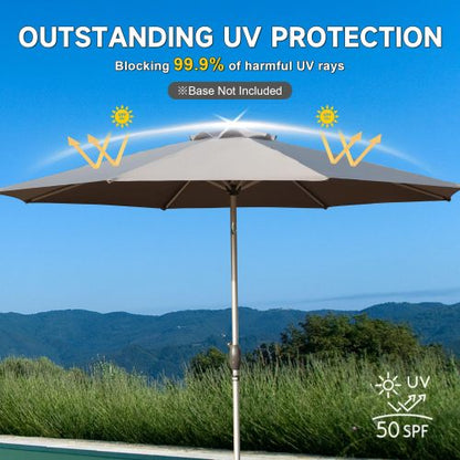 9FT Patio Umbrella, Outdoor Table Umbrella with Push Button Tilt and Crank, UV Protection Waterproof Market Sun Umbrella with 8 Sturdy Ribs for Garden, Deck, Backyard, Pool (Gray)