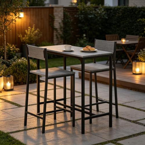 3-Piece Bar Table Set with 2 High Back Stools for Kitchen Dining Space
