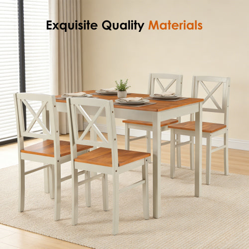 5-Piece Grey & Dark Brown Solid Rubberwood Dining Set, Space-Saving Table and Chairs for Apartment