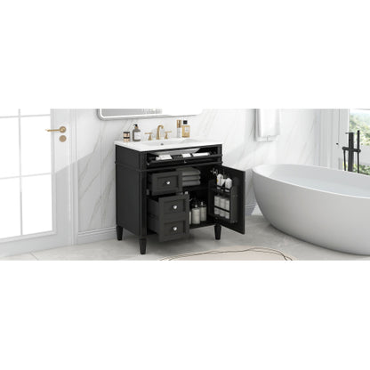 30'' Bathroom Vanity with Top Sink, Modern Bathroom Storage Cabinet with 2 Drawers and a Tip-out Drawer, Single Sink Bathroom Vanity
