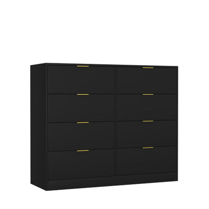 8 Drawers Dresser for Bedroom, Wood Bedroom Dresser Modern Drawer Chest, 8 Chest of Drawer, Tall Dresser for Closet, Dressers Organizer for Living Room, Closet, Hallway Black