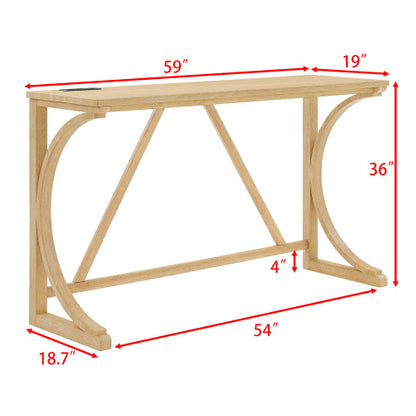 4-Piece 59inch  Bar Set with Outlet, Solid Wood Frame & 3 Linen Stools