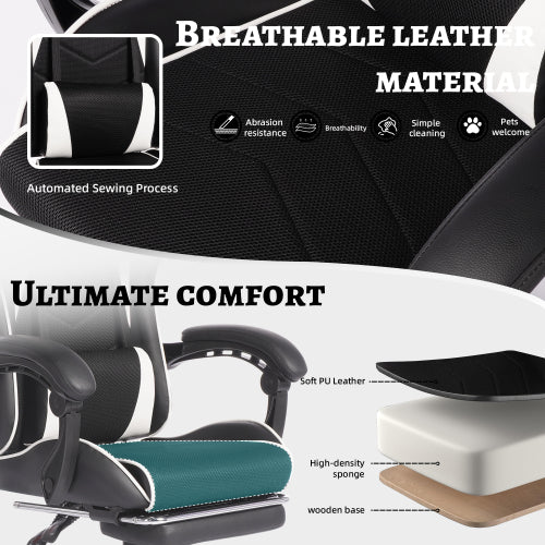 E-sports Gaming Chair Sports Car Driving Seat PU Material Moulded Sponge Comfortable and Safe With Massage White