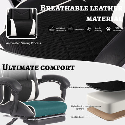E-sports Gaming Chair Sports Car Driving Seat PU Material Moulded Sponge Comfortable and Safe With Massage White