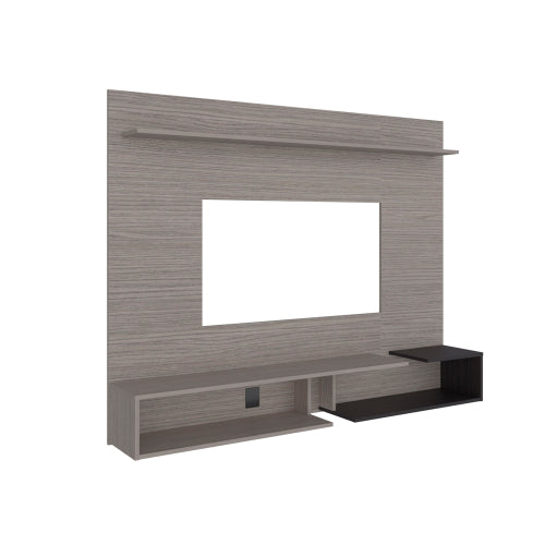 65 Inch Gray Wall Mount Floating TV Panel Modern Multi-Shelf Entertainment Center