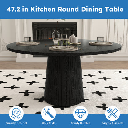 47 Inch Round Farmhouse Dining Table, Black Finish