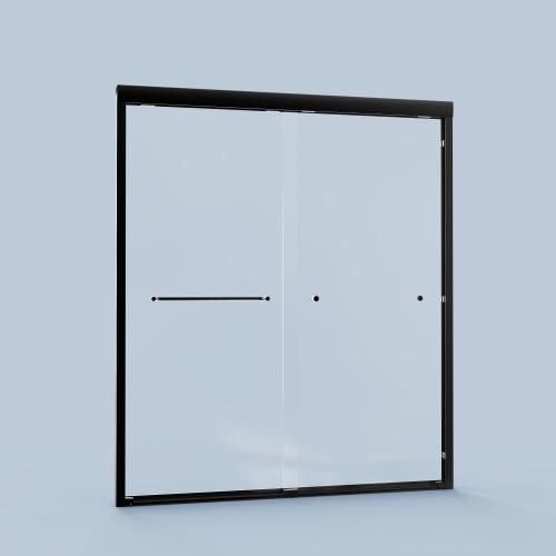 56"-60"W*72" H Semi-Frameless Double Sliding Shower Door, Bypass Shower Door, 1/4" (6mm) Thick SGCC Tempered Glass Door, Matte Black