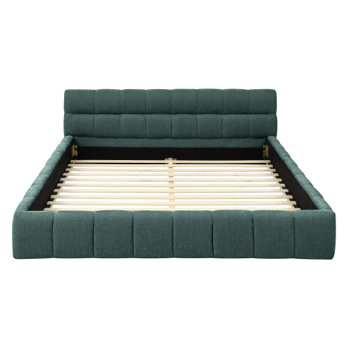Queen Size Upholstered Bed Frame with Thick Fabric, Chenille Fabric Grounded Queen Size Platform Bed with Headboard and Solid Frame. No Box Spring Needed, GREEN(68inch *86.5inch *23.5inch )