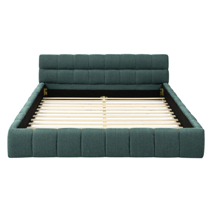 Queen Size Upholstered Bed Frame with Thick Fabric, Chenille Fabric Grounded Queen Size Platform Bed with Headboard and Solid Frame. No Box Spring Needed, GREEN(68inch *86.5inch *23.5inch )
