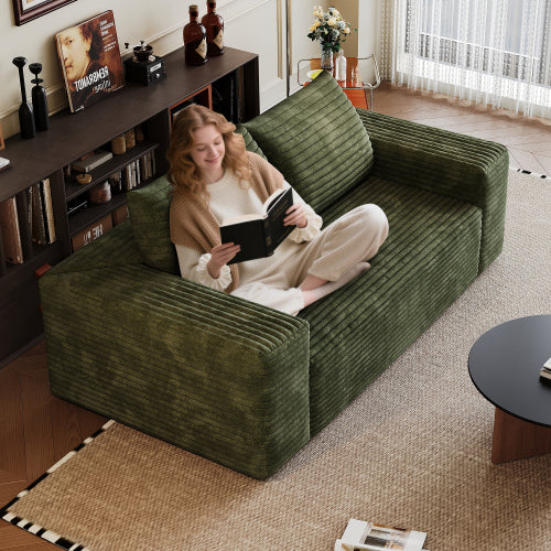 63-Inch Green Corduroy Deep-Seat Loveseat Sofa No-Assembly for Living-Room Bedroom Apartment Conference Room