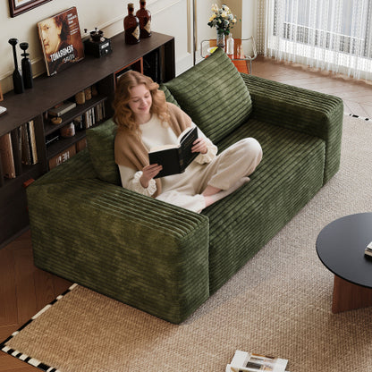 63-Inch Green Corduroy Deep-Seat Loveseat Sofa No-Assembly for Living-Room Bedroom Apartment Conference Room