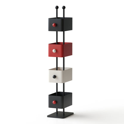 Corner Iron Box Bookshelf Side Table Storage Rack Black Red