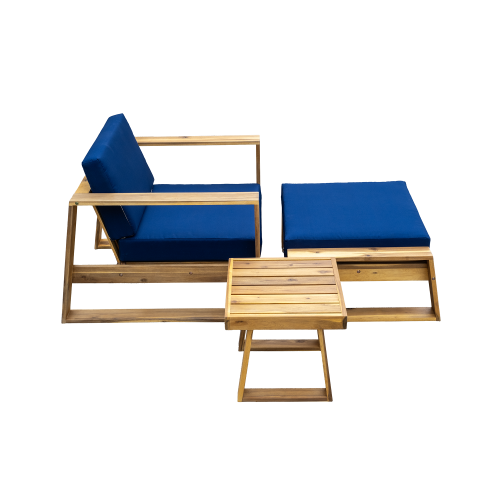 STYLE Acacia Wood Outdoor Lounge Set - Chair and Ottoman with Removable Cushions