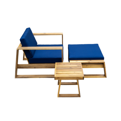 STYLE Acacia Wood Outdoor Lounge Set - Chair and Ottoman with Removable Cushions