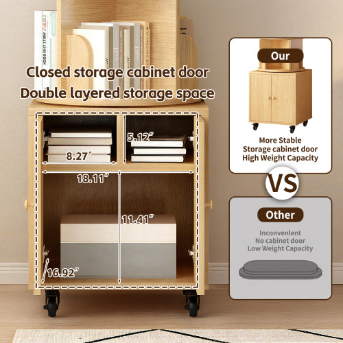 5-Tier Rotating Corner Bookshelf with Double Door Drawer, 360¡ã Revolving Wooden Home Storage Rack