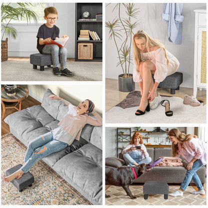 Charcoal Gray Linen Touch Cube Ottoman Foot Rest, Upholstered Small Stool with Plastic Legs for Entryway Living Room