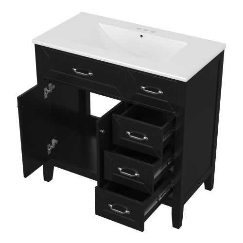 36" Bathroom Vanity with Sink Combo, Black Bathroom Cabinet with Drawers, Solid Frame and MDF Board (Old Sku:JL000007AAB)