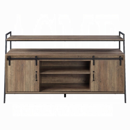 Rustic Oak & Black 60 Inch TV Stand with Sliding Barn Door for 58 Inch TV