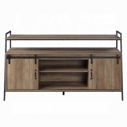 Rustic Oak & Black 60 Inch TV Stand with Sliding Barn Door for 58 Inch TV